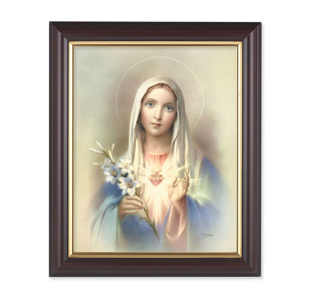 Immaculate Heart of Mary, 10"x12", Classic Fluted Walnut Finished Frame, Italian Print Under Glass # 26208