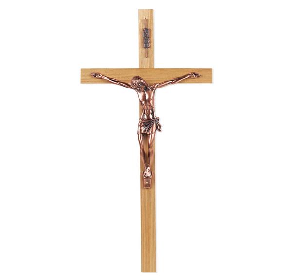 13" Oak Crucifix with Copper Plated Figure # 28682