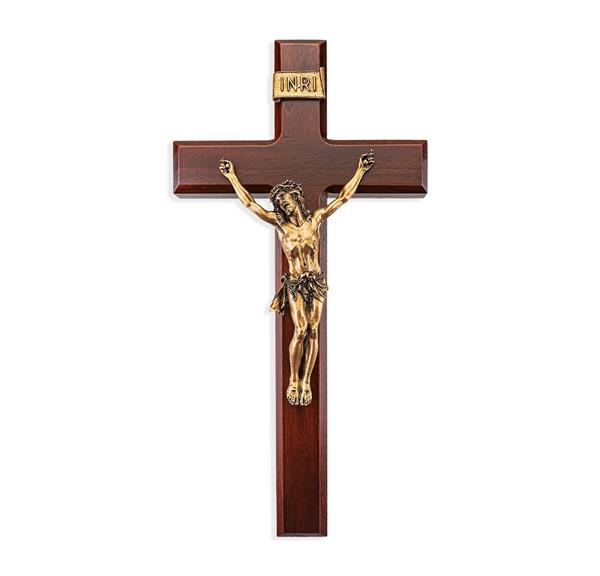 12" Cherry Finished Crucifix with Museum Gold Plated Figure # 28688