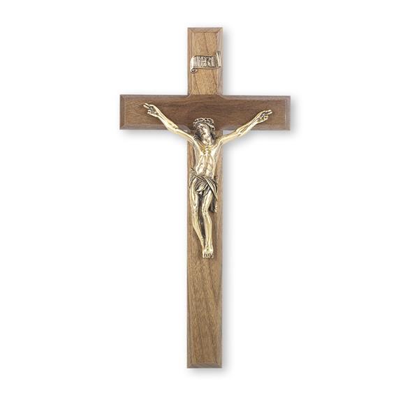 12" Walnut Crucifix with Museum Gold Plated Figure # 28705