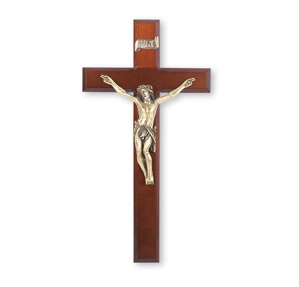 12" Dark Cherry Finished Crucifix with Museum Gold Plated Figure # 28708