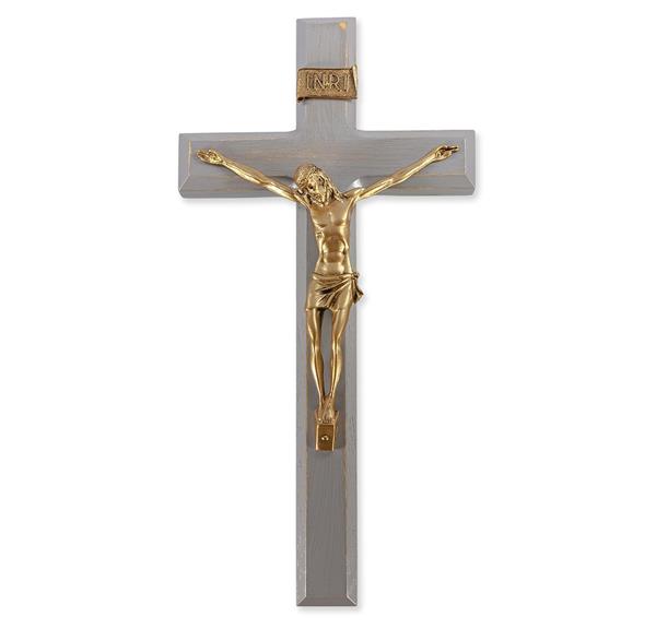 12" Gray Wood Crucifix with Gold Finished Figure # 28711