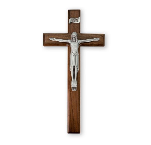 12" Walnut Crucifix with Antique Pewter Figure # 28721