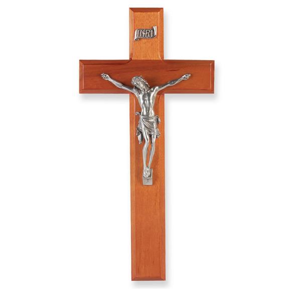 10" Cherry Wood Cross with a Pewter Corpus # 28739