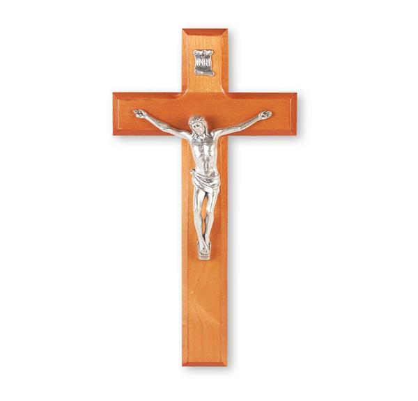 10" Cherry Wood Cross with Silver Corpus # 28740