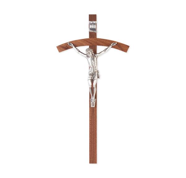 10" Walnut Wood Cross w/Silver Papal Corpus # 28751