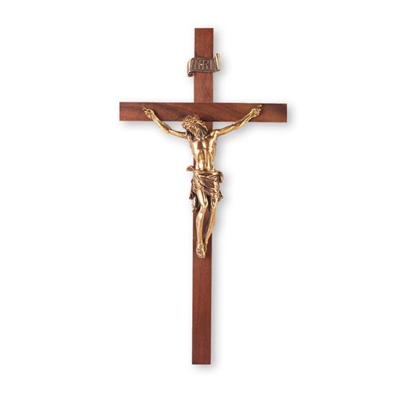 11" Walnut Cross with a Museum Gold Plated Corpus # 28770