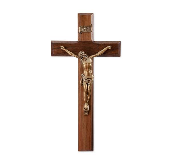 11" Walnut Cross with Museum Gold Figure # 28808