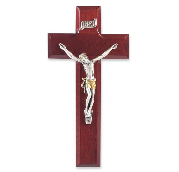 8" Dark Cherry Cross with an Antique Silver and Gold Plated Corpus # 28827