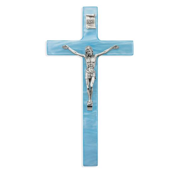 7" Pearlized Blue Cross W/Pewter Corpus # 28846