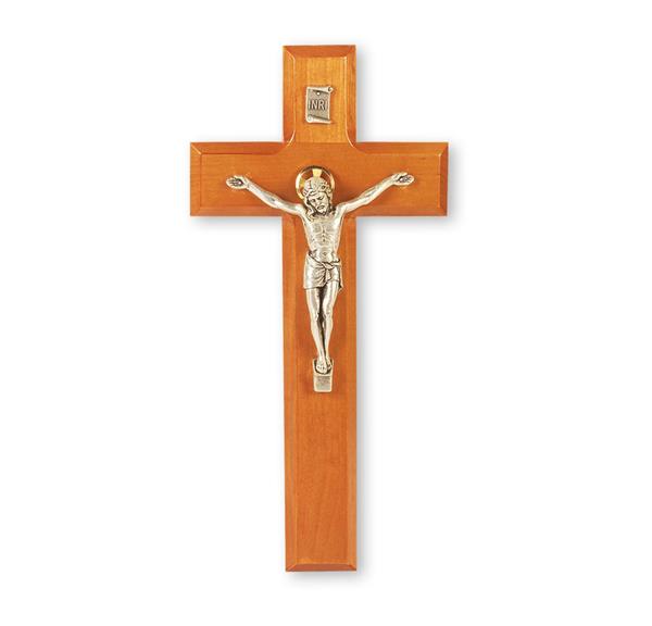 9" Natural Cherry Cross W/Antique Silver Salerni Corpus # 28852