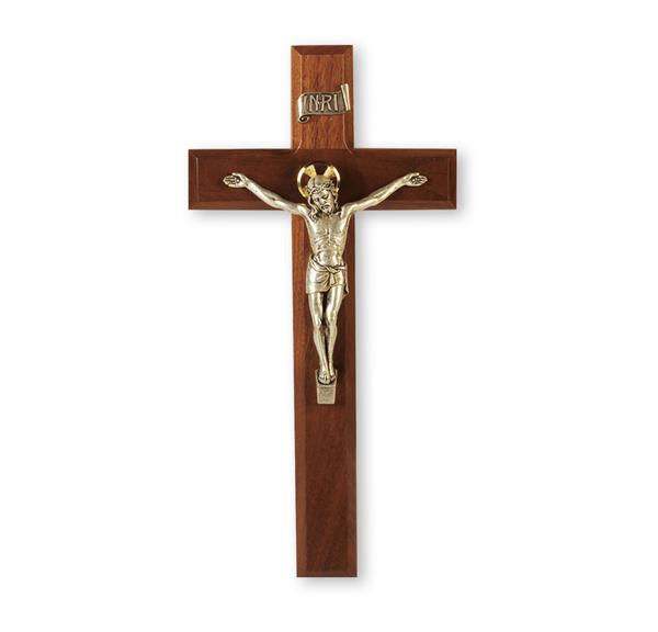 11" Walnut Cross W/Antique Silver Salerni Corpus # 28871