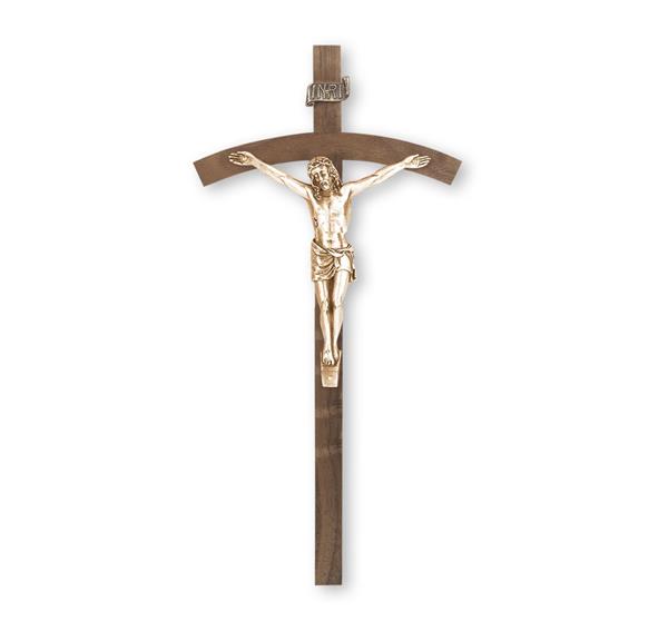 10" Walnut Wood Cross with Museum Gold Plated Antiqued Corpus # 28887