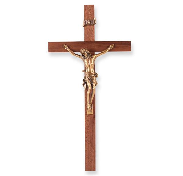 10" Walnut Wood Cross with a Museum Gold Plated Corpus # 28925