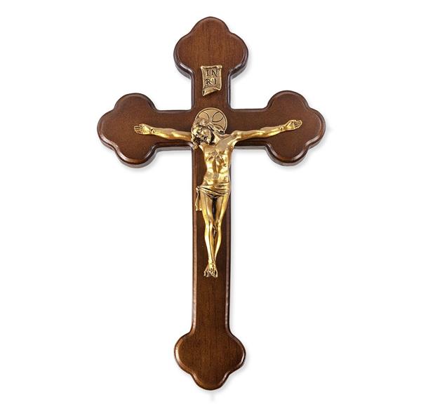 10" Latin Walnut Cross with Museum Gold Corpus with Halo # 28944