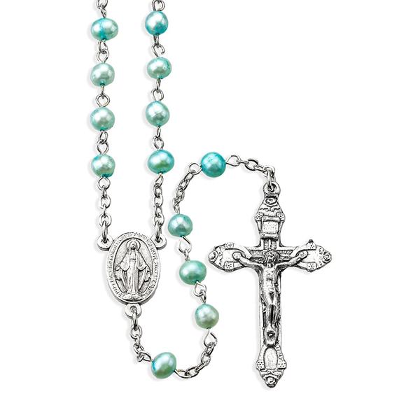 5mm Imitation Light Blue Pear Rosary # 28979