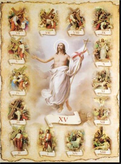 19" x 27" Poster of the Stations of the Cross, Italian gold embossed, #, 29