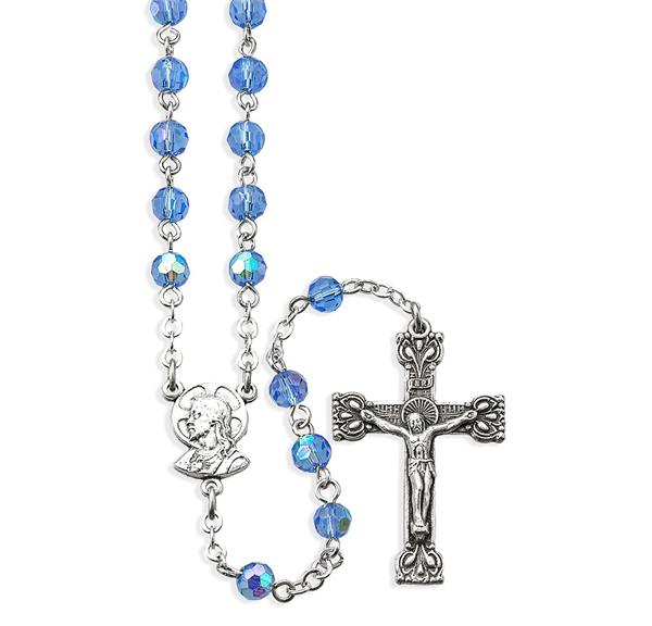 5mm Sapphire Crystal Rosary in a Grey Velvet Box # 29005