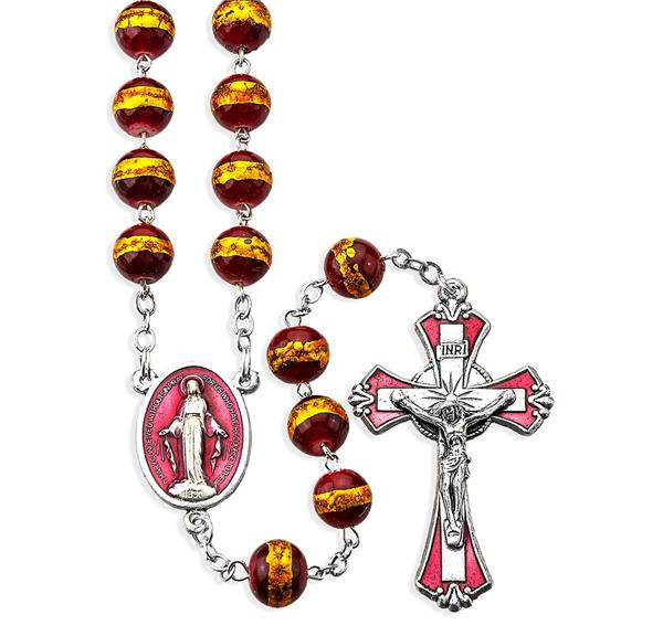 8mm Garnet W/Gold Swirl Crystal # 29039