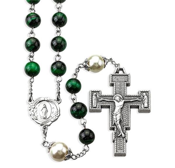 8mm Green Tiger Eye Rosary, 10mm Capped Our Father Beads # 29042