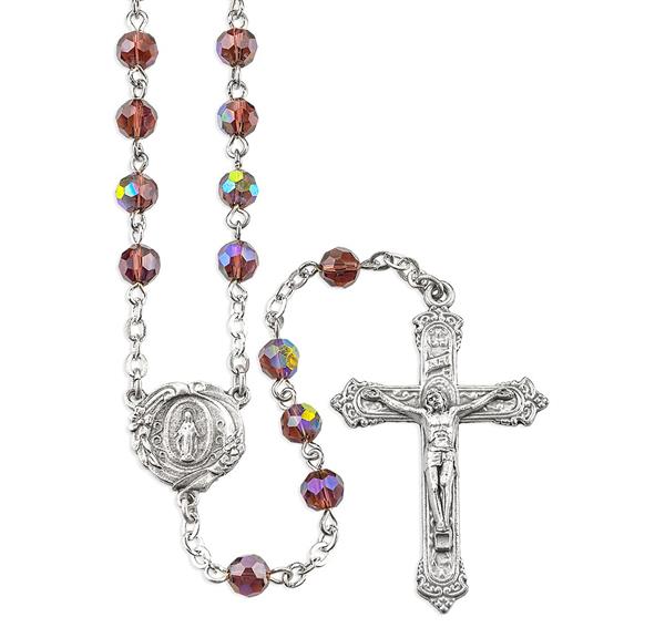 Amethyst Crystal Aurora Borealis Rosary with a Deluxe Center and Crucifix # 29049