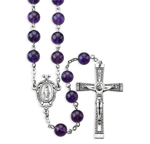 8mm Genuine Amethyst Stone Rosary # 29052