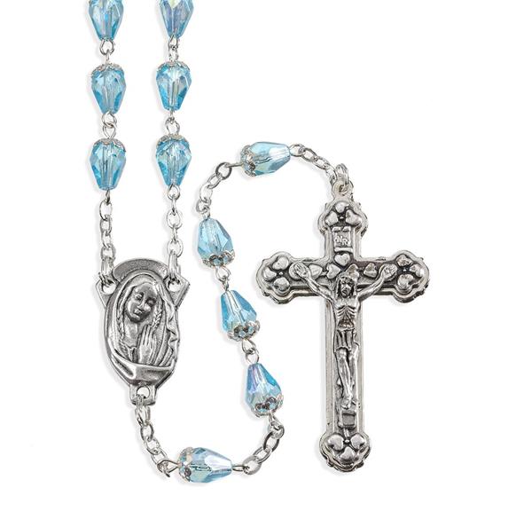 Aqua Crystal Capped Bead Rosary # 29088