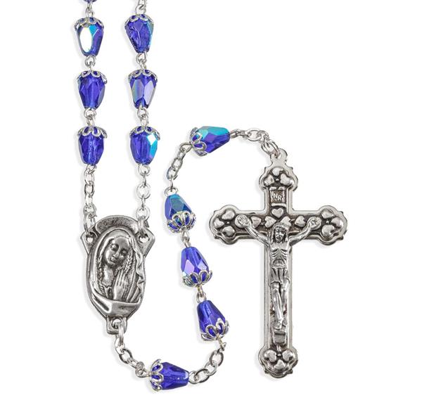 Blue Crystal Capped Bead Rosary # 29089