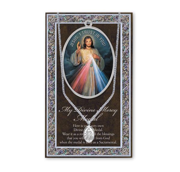 Divine Mercy Biography and Folding Picture Card with a Medal & Chain # 29129
