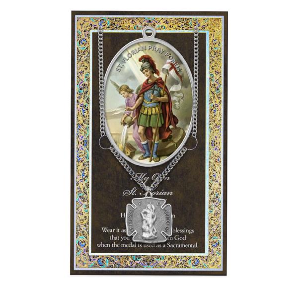 St. Florian Biography and Folding Picture Card with a Medal & Chain # 29135