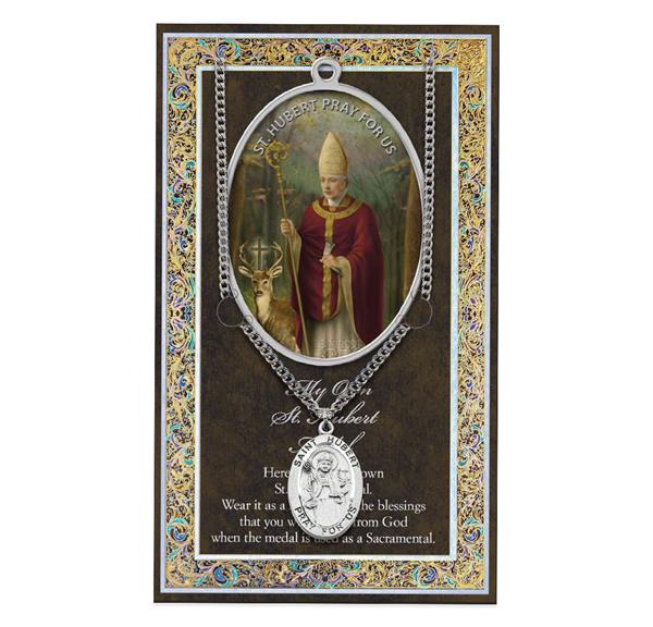 St. Hubert Biography and Folding Picture Card with a Medal & Chain # 29136