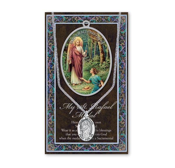 St. Raphael Biography and Folding Picture Card with a Medal & Chain # 29139
