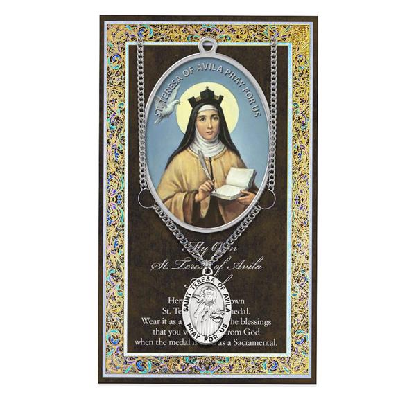 St. Teresa Avila Biography and Folding Picture Card with a Medal & Chain # 29140
