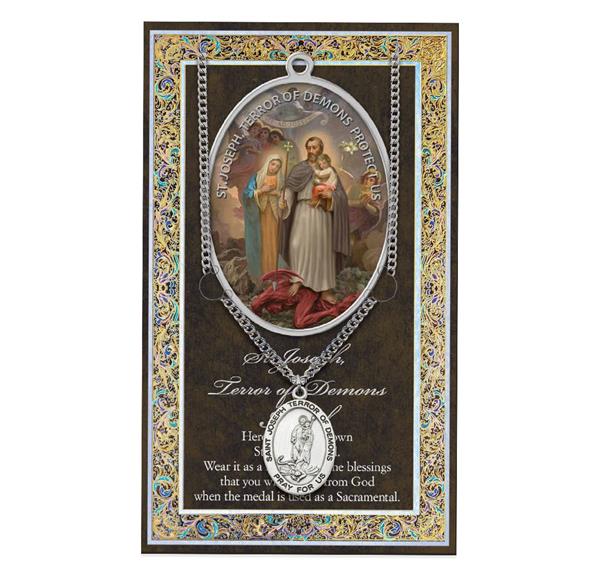 St. Joseph Terror of Demons Folding Picture Card with a Medal & Chain # 29147