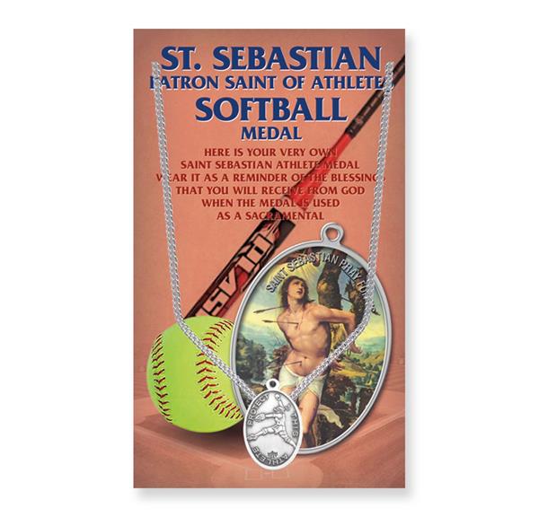 Women's Softball St. Sebastian Pewter Medal with Prayer Card # 29162
