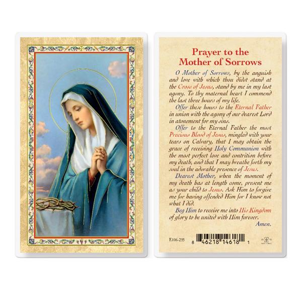 Prayer to Our Mother of Sorrows Gold Stamped Laminated Holy Cards, 25-Count Value Pack # 29253