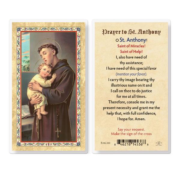 Prayers to St. Anthony Gold Stamped Laminated Holy Cards, 25-Count Value Pack # 29263