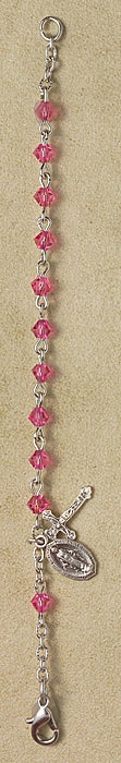 4mm Pink Swarovski & Sterling Rosary Bracelet, 7.5", # 29384