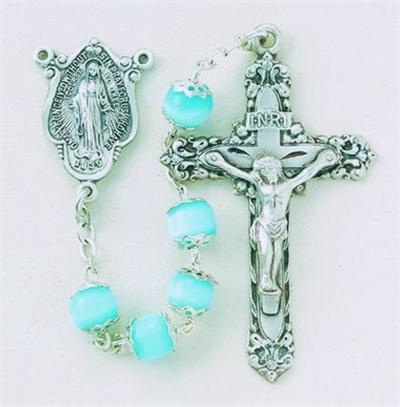 All Sterling, 6mm Light Blue Imitation Pearl Rosary Bracelet, 7.5", # 29403