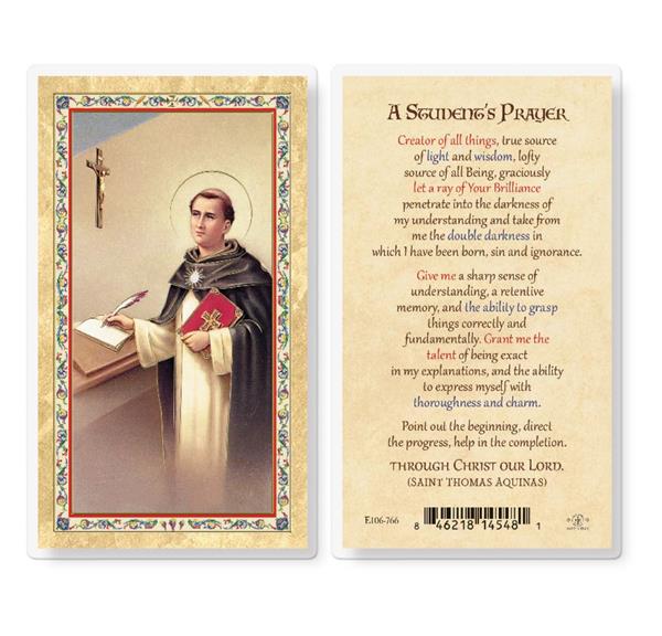 A Students Prayer, St. Thomas Aquinas Gold Stamped Laminated Holy Cards, 25-Count Value Pack # 29409