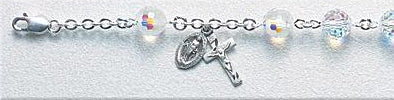 All Sterling Silver, 8mm Swarovski AB Fireball Rosary Bracelet, 7.5", # 29415