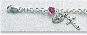 6mm Aurora Borealis Fuchsia Rosary Bracelet, All Sterling, 7.5", # 29465