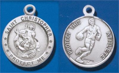 Sterling 7/8" St. Christopher Sport with Your Choice of Chain, Basketball