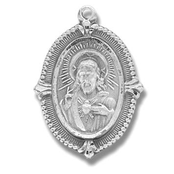 Sterling Silver Scapular Medal, 1-1/16", Your choice of chain, # 29472