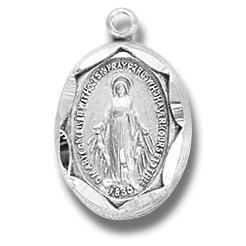 Sterling Miraculous Medal, 5/8" Oval, Your choice of chain, # 29477