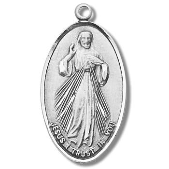 Sterling Silver Divine Mercy / St. Faustina Medal, 1", Your choice of chain, #, 29482