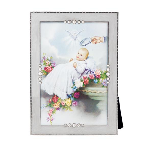 Baby Baptism Pearlized Silver Plate 5"x7" Photo Frame # 29801
