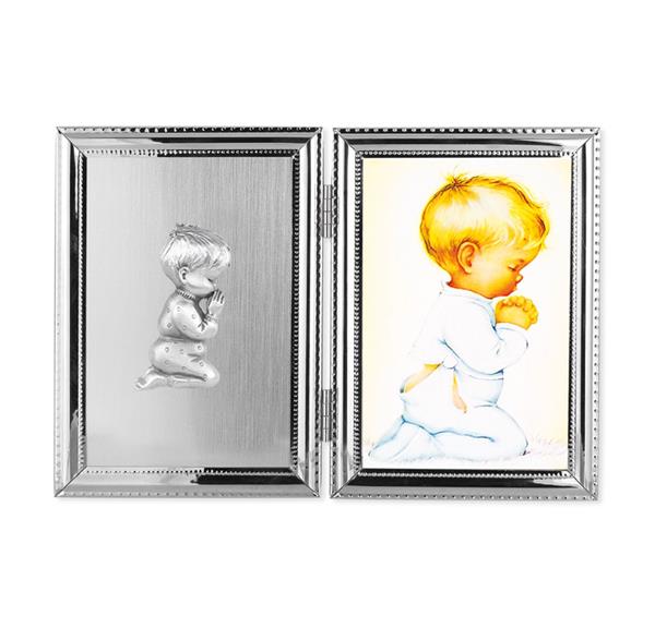 Praying Boy Folding Silver Plate 10.5"x7" Photo Frame # 29803