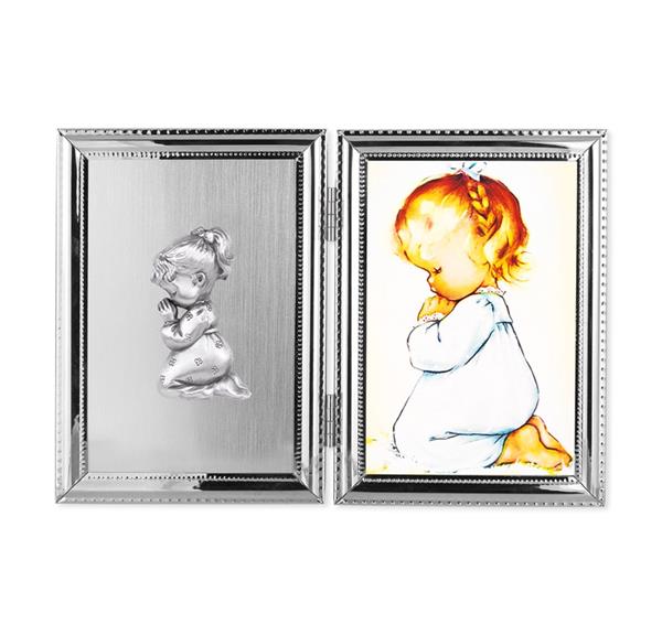 Praying Girl Folding Silver Plate 10.5"x7" Photo Frame # 29804