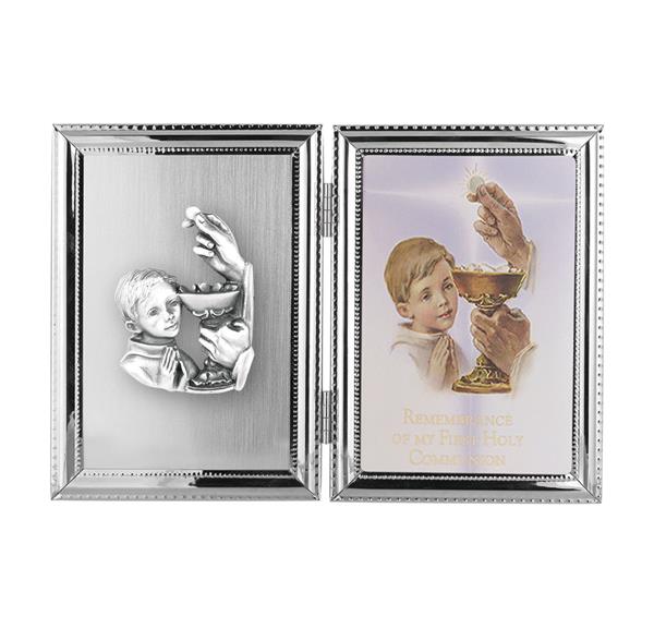 Boy's First Communion Folding Silver Plate 10.5"x7" Photo Frame # 29807